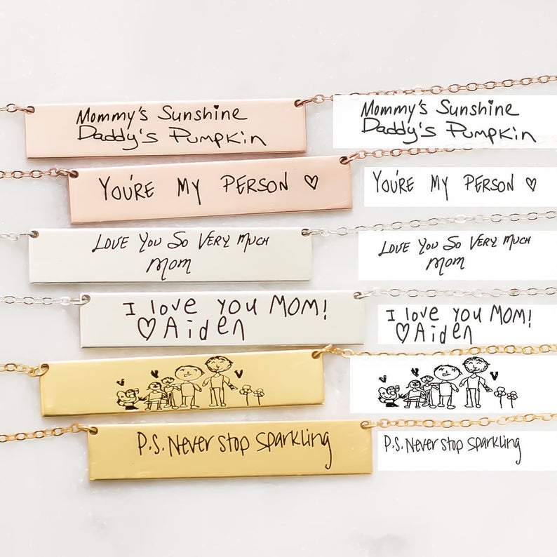 Personalizado Personalizado Re - Handwriting Necklace Bar avaliação e preço