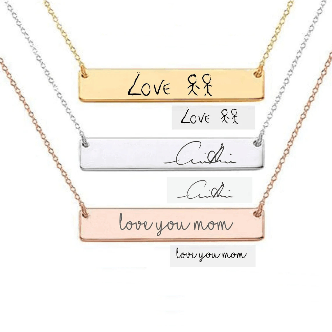 Pingente de corrente de aço in - Handwriting Necklace Bar avaliação e preço